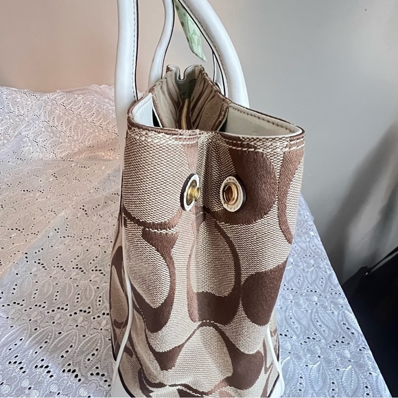 Coach Signature Khaki Ivory Large Madeline Tote Handbag11558 - Picture 10 of 12